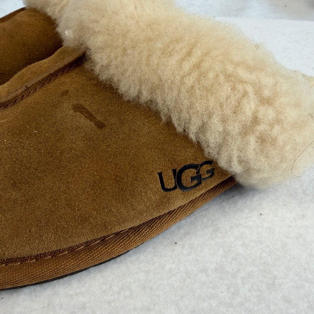 UGG Women Sheepskin Shearling Lined Slippers Slides Tan Size 6 EU 37 - Picture 3 of 11